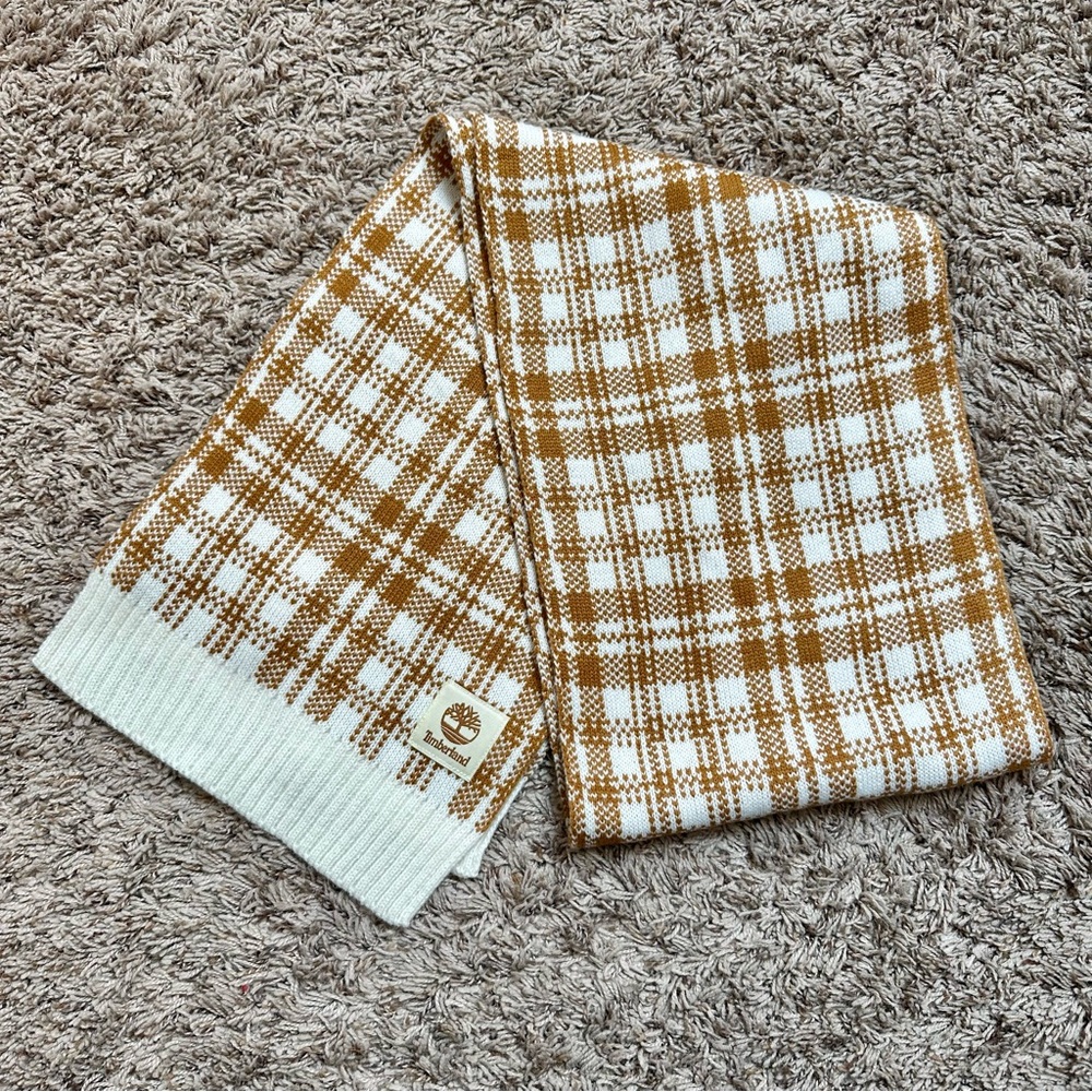 NWT Timberland Winter Scarf Tan & Cream Plaid - Picture 3 of 11